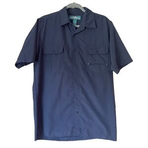 Big Dogs Navy Blue Short Sleeve Button Shirt‎ Zip Pocket Work Vintage Size Small